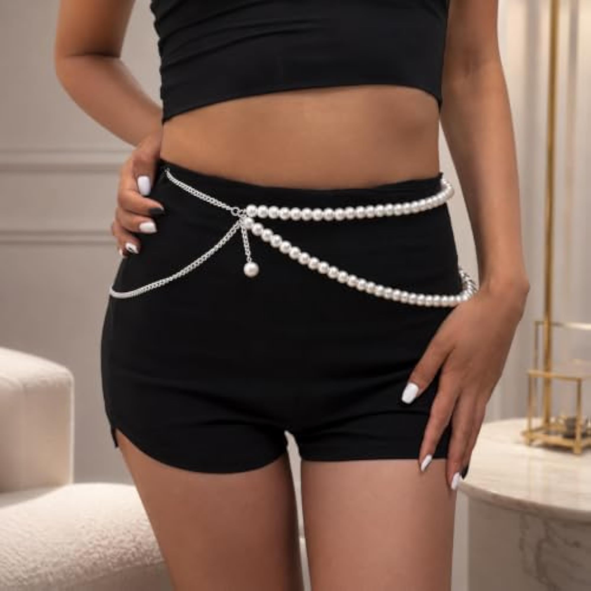 Women's Summer Multi-Layered Long Big Pearl Waist Chain Belt